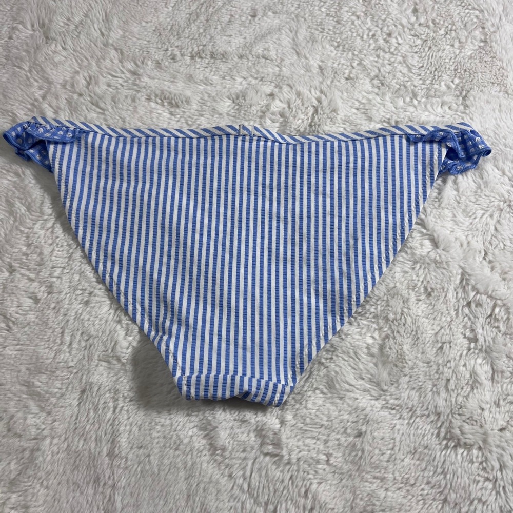 Aerie Blue White Striped Seersucker Ruffle Bikini Bottom XS 075-1753-2909 - Picture 4 of 11